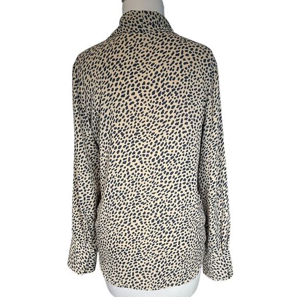 Ann Taylor Animal Print Ruffle Neck Blouse Size Small Long Sleeve Chic Workwear - Picture 2 of 12